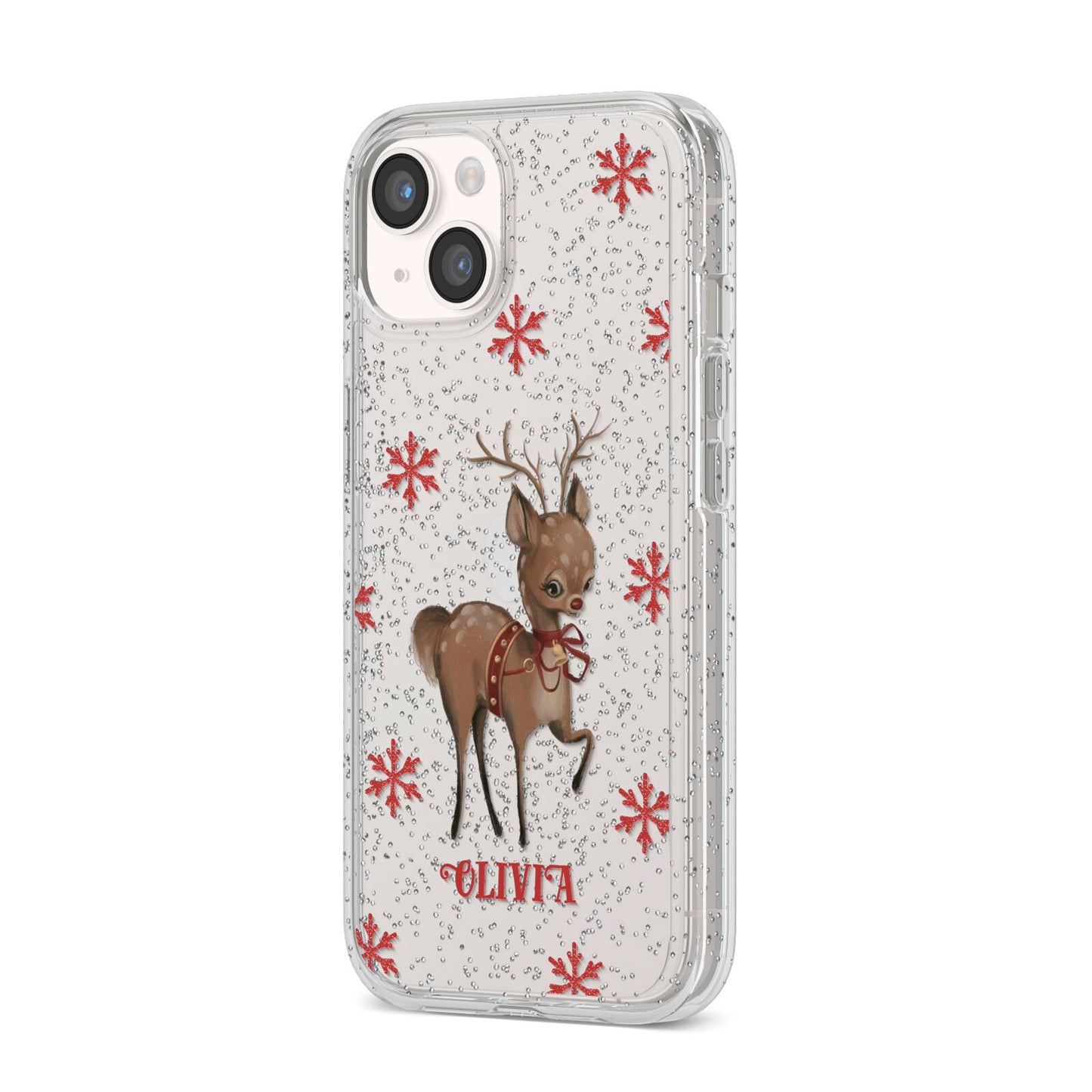 Rudolph Delivery iPhone 14 Glitter Tough Case Starlight Angled Image