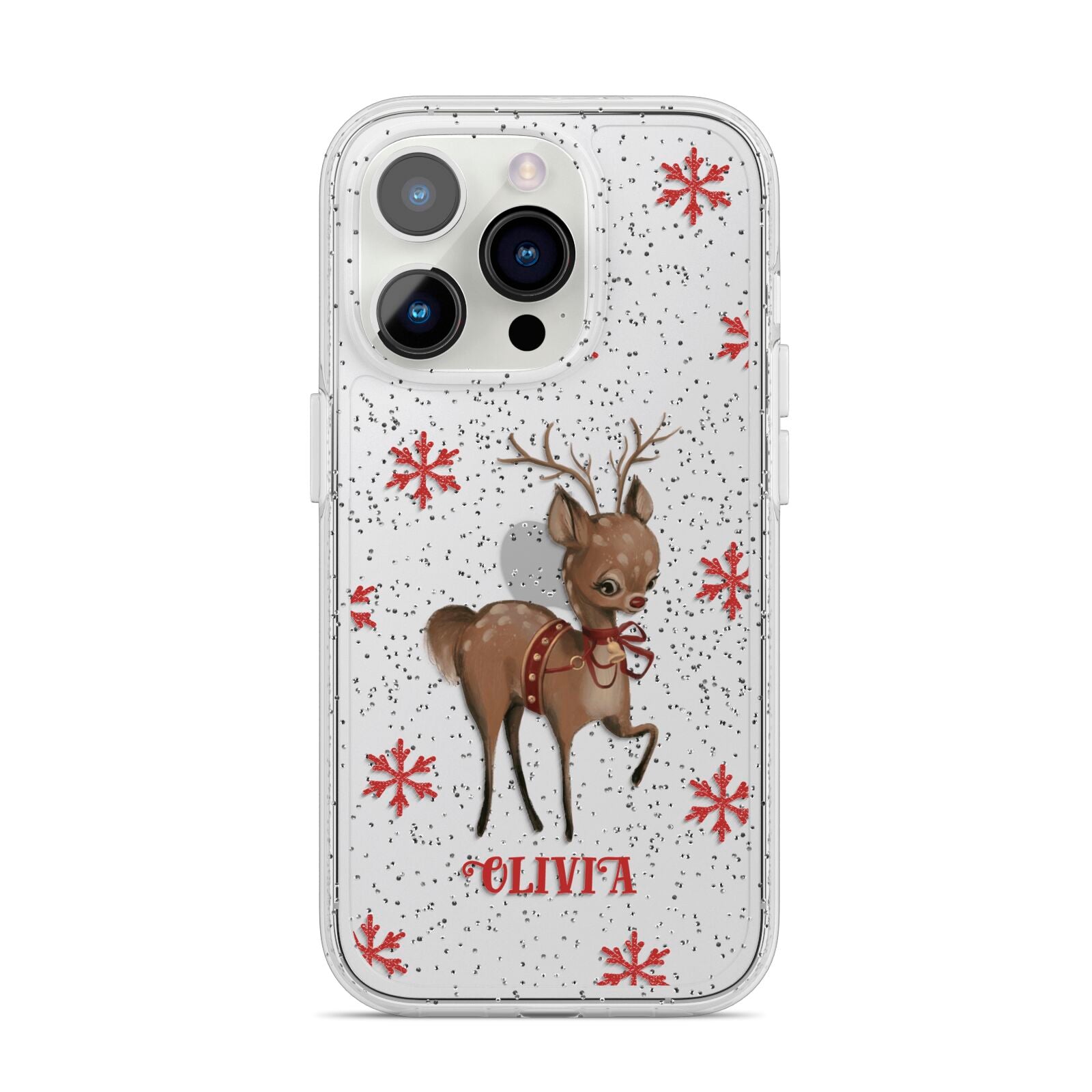 Rudolph Delivery iPhone 14 Pro Glitter Tough Case Silver