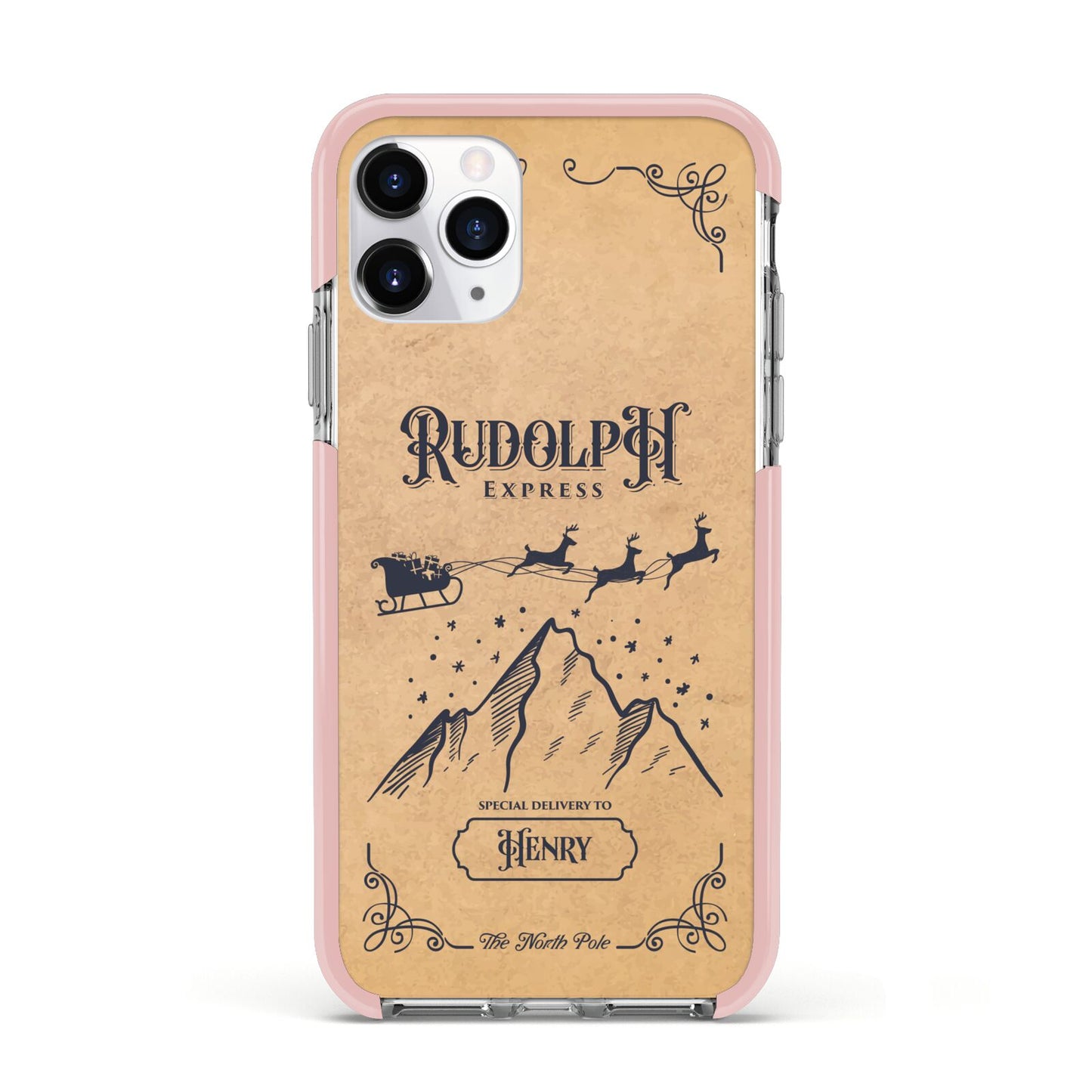 Rudolph Express Custom Apple iPhone 11 Pro in Silver with Pink Impact Case