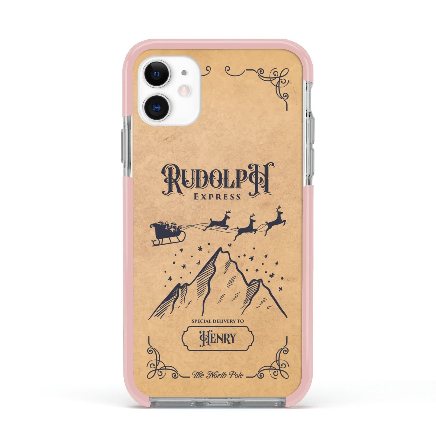 Rudolph Express Custom Apple iPhone 11 in White with Pink Impact Case