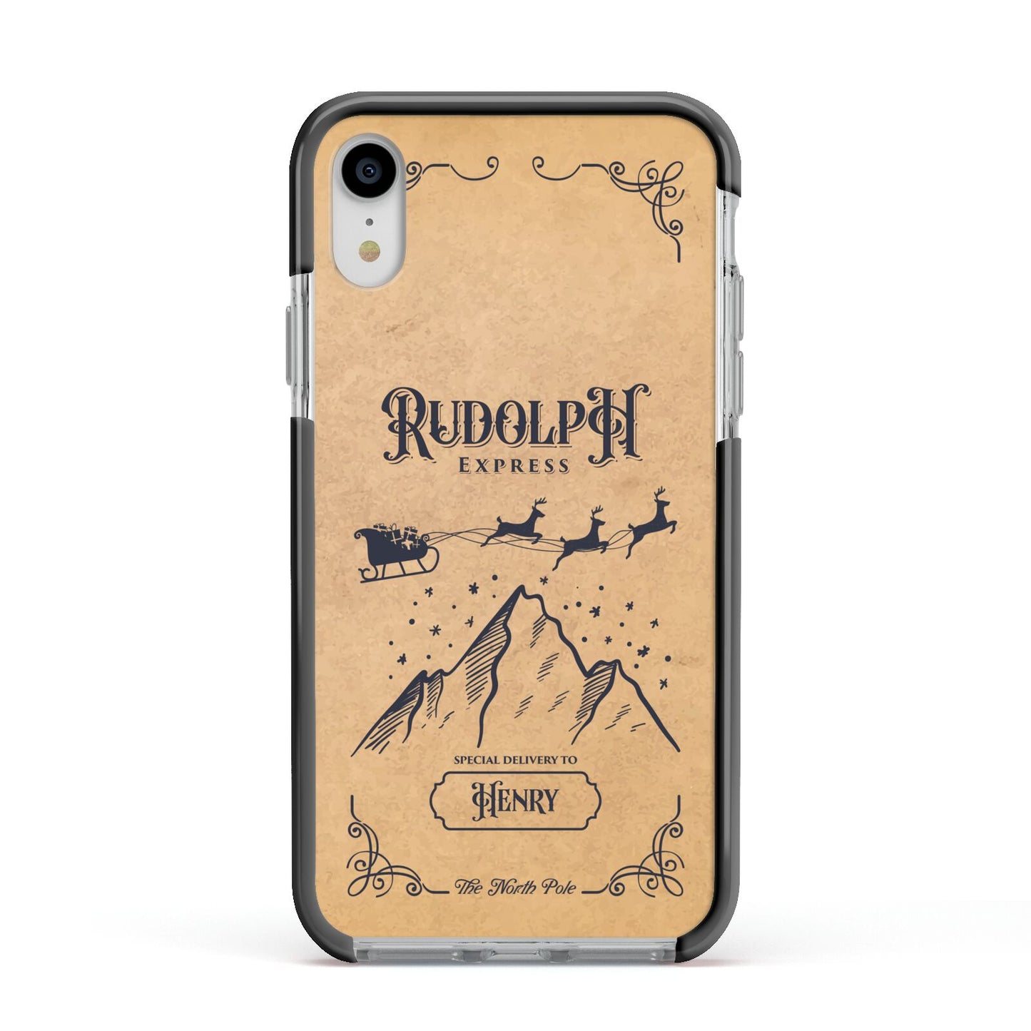 Rudolph Express Custom Apple iPhone XR Impact Case Black Edge on Silver Phone