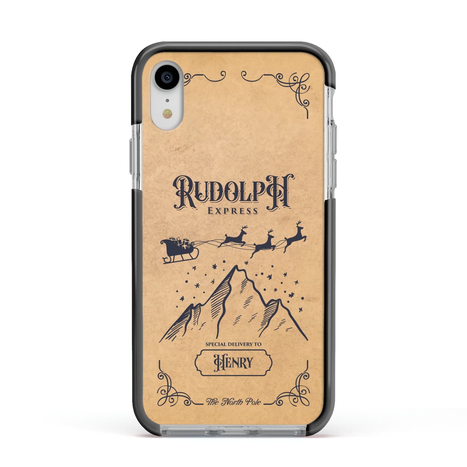 Rudolph Express Custom Apple iPhone XR Impact Case Black Edge on Silver Phone