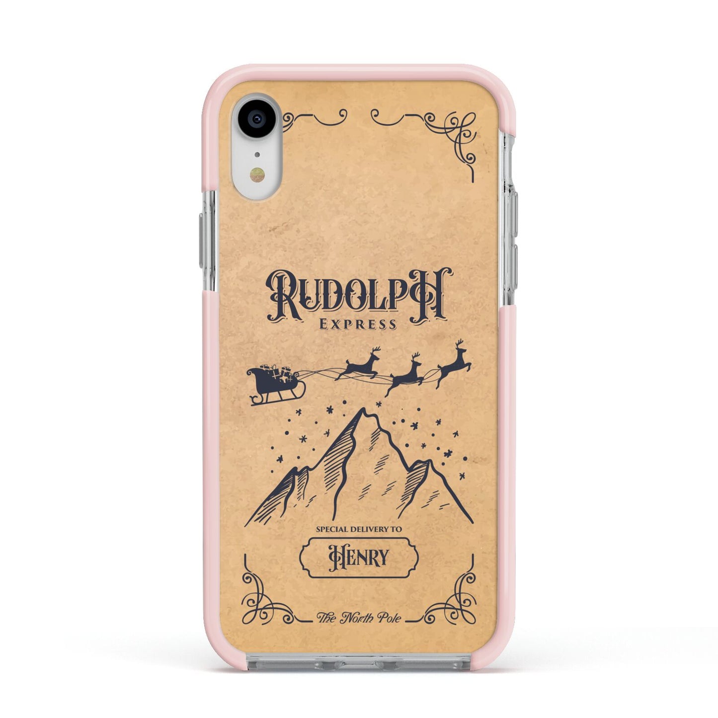 Rudolph Express Custom Apple iPhone XR Impact Case Pink Edge on Silver Phone