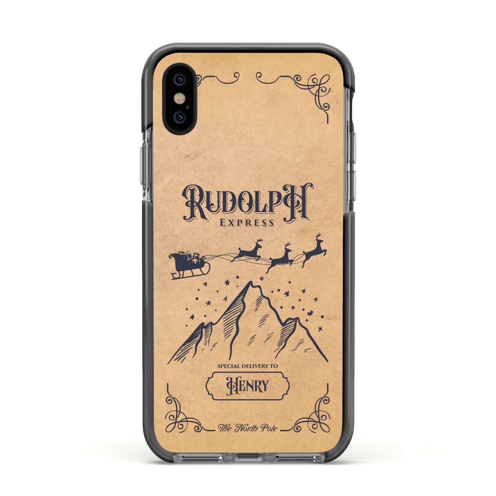 Rudolph Express Custom Apple iPhone Xs Impact Case Black Edge on Black Phone