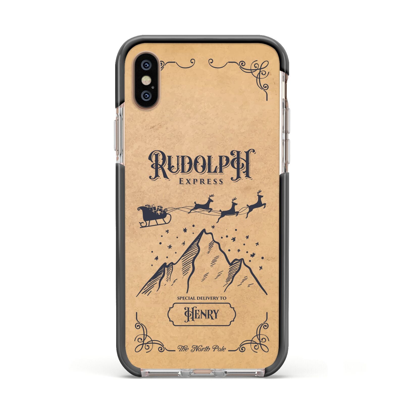 Rudolph Express Custom Apple iPhone Xs Impact Case Black Edge on Gold Phone