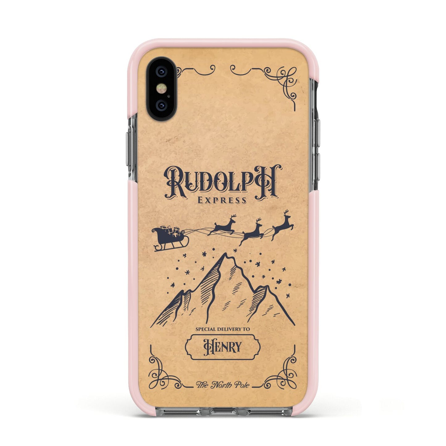 Rudolph Express Custom Apple iPhone Xs Impact Case Pink Edge on Black Phone