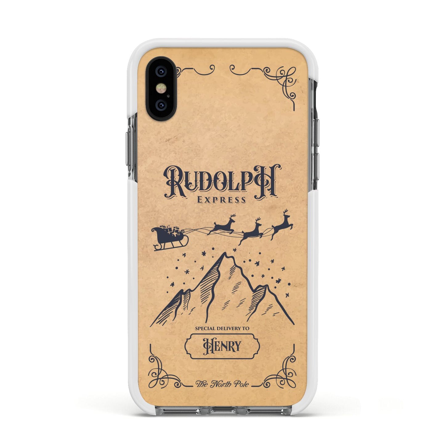 Rudolph Express Custom Apple iPhone Xs Impact Case White Edge on Black Phone