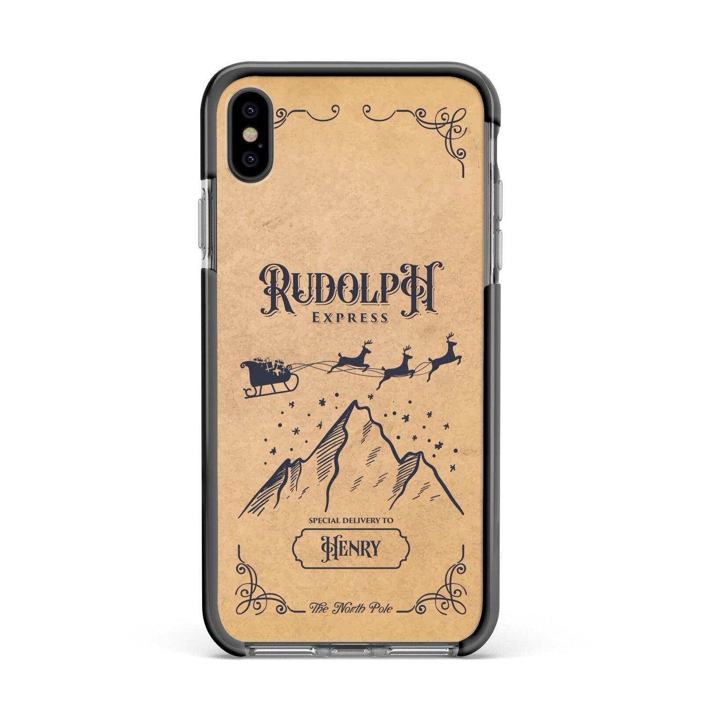 Rudolph Express Custom Apple iPhone Xs Max Impact Case Black Edge on Black Phone