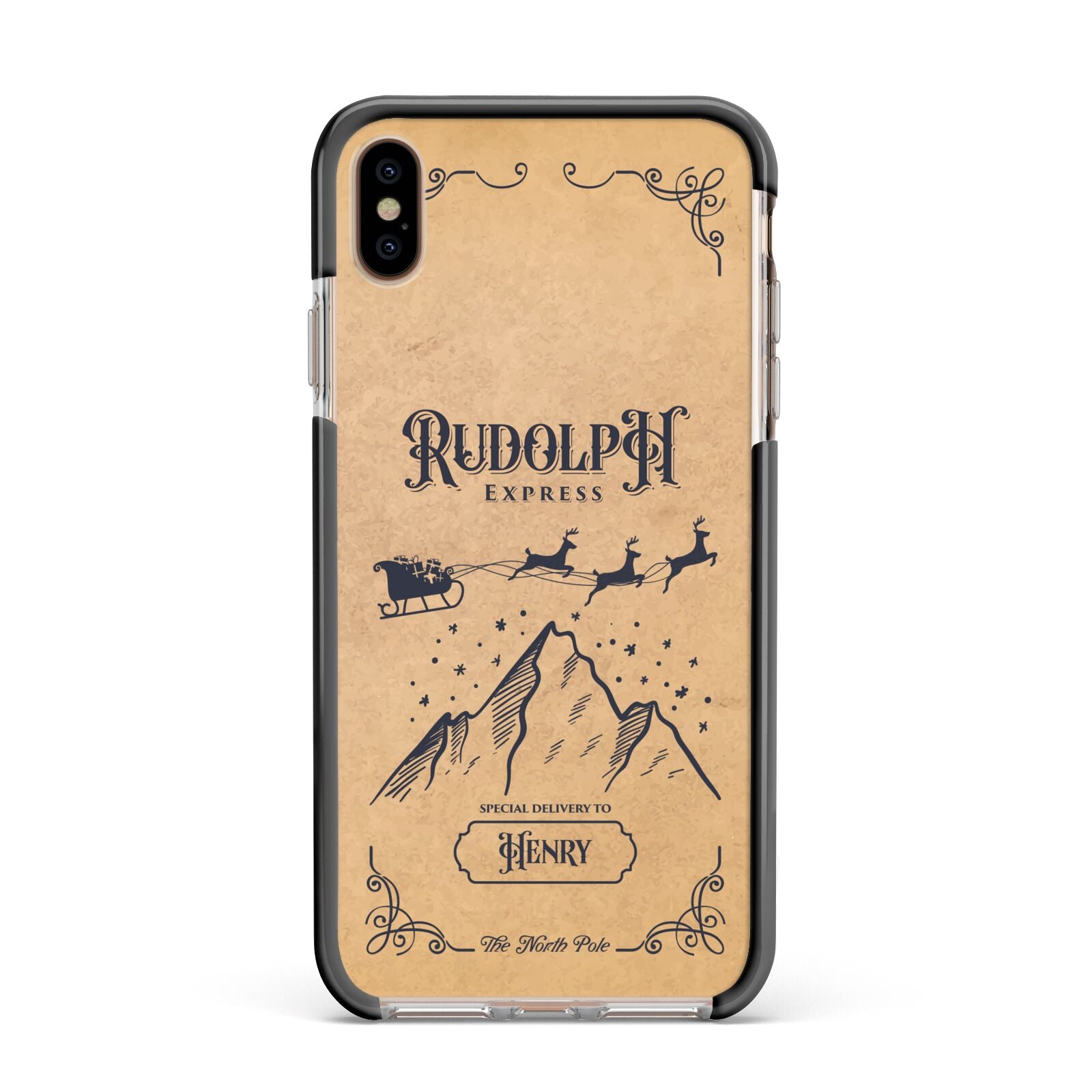 Rudolph Express Custom Apple iPhone Xs Max Impact Case Black Edge on Gold Phone