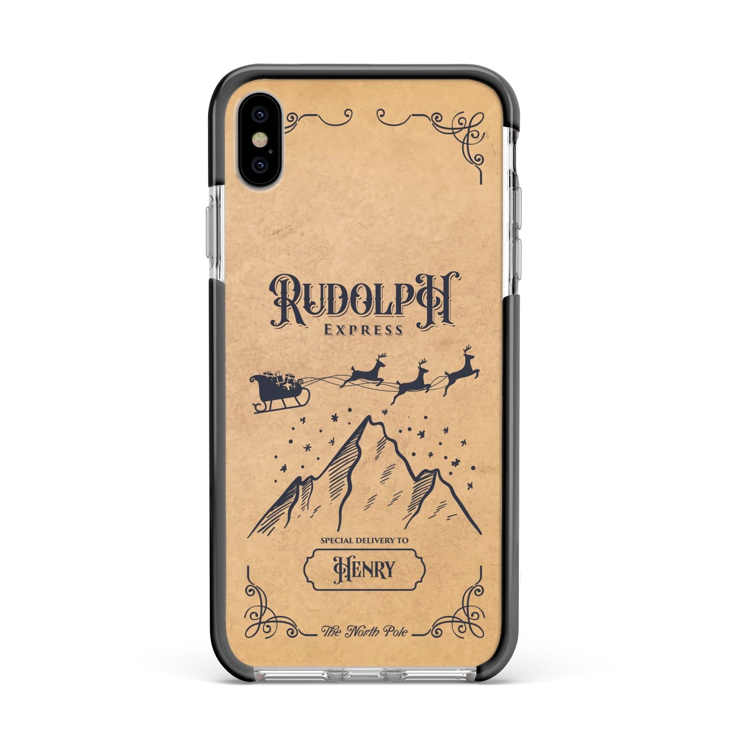 Rudolph Express Custom Apple iPhone Xs Max Impact Case Black Edge on Silver Phone