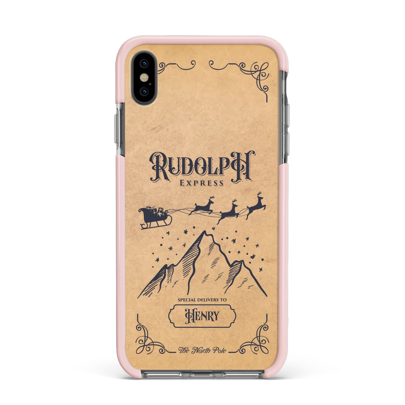 Rudolph Express Custom Apple iPhone Xs Max Impact Case Pink Edge on Black Phone