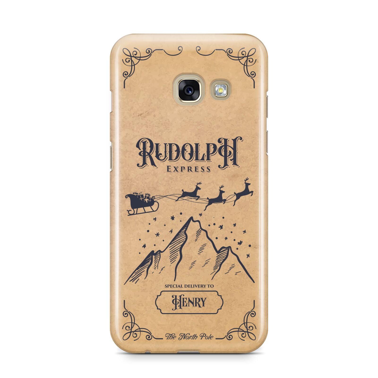 Rudolph Express Custom Samsung Galaxy A3 2017 Case on gold phone