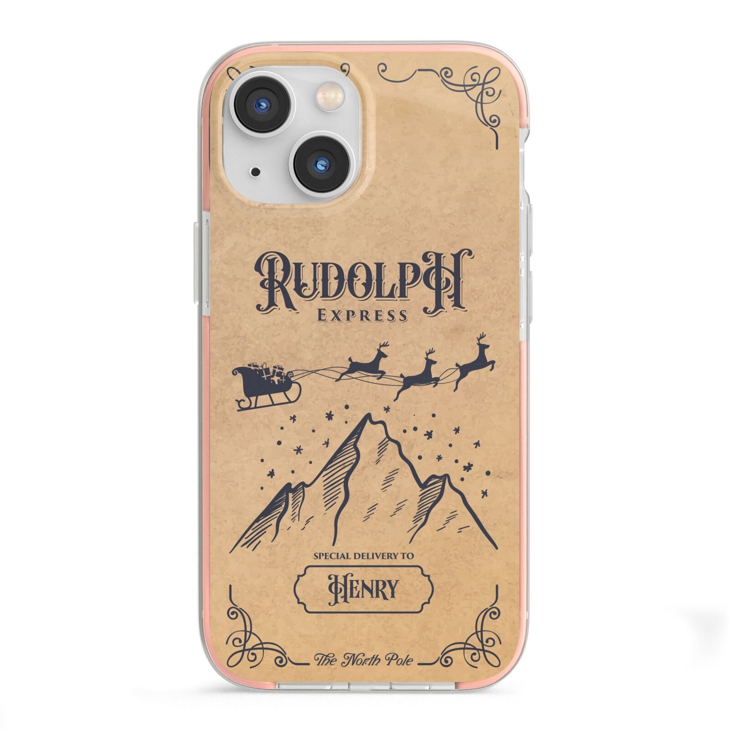 Rudolph Express Custom iPhone 13 Mini TPU Impact Case with Pink Edges