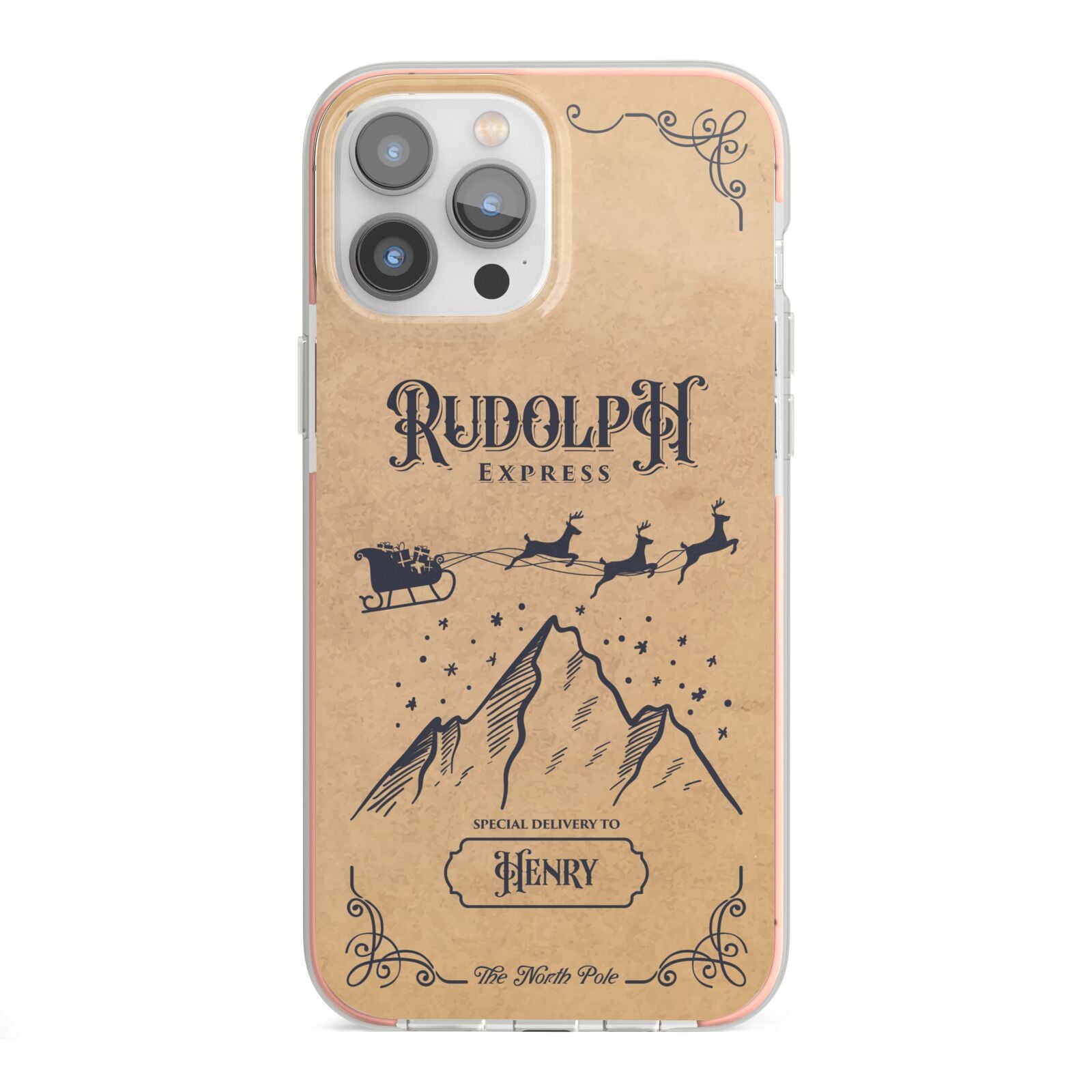 Rudolph Express Custom iPhone 13 Pro Max TPU Impact Case with Pink Edges