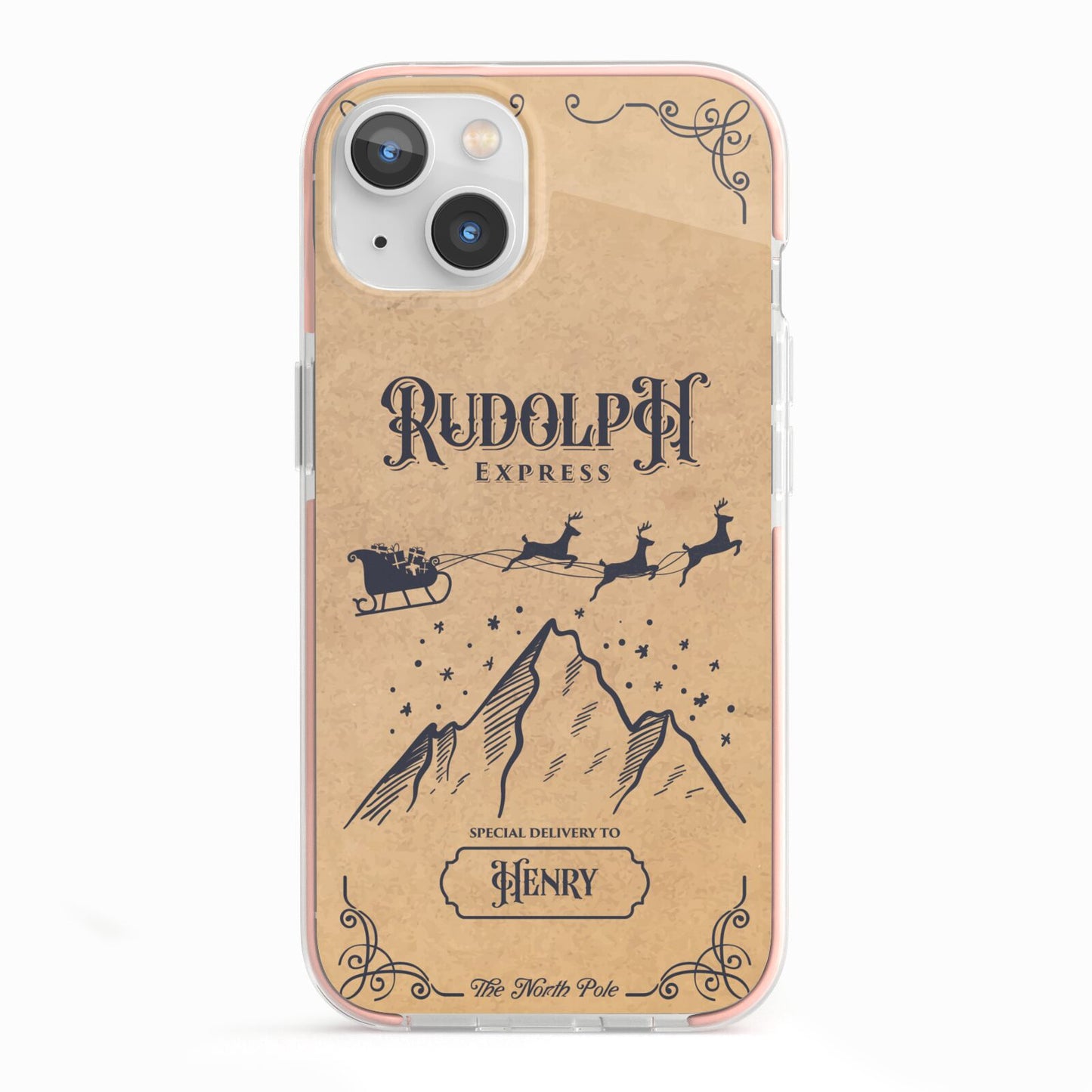 Rudolph Express Custom iPhone 13 TPU Impact Case with Pink Edges