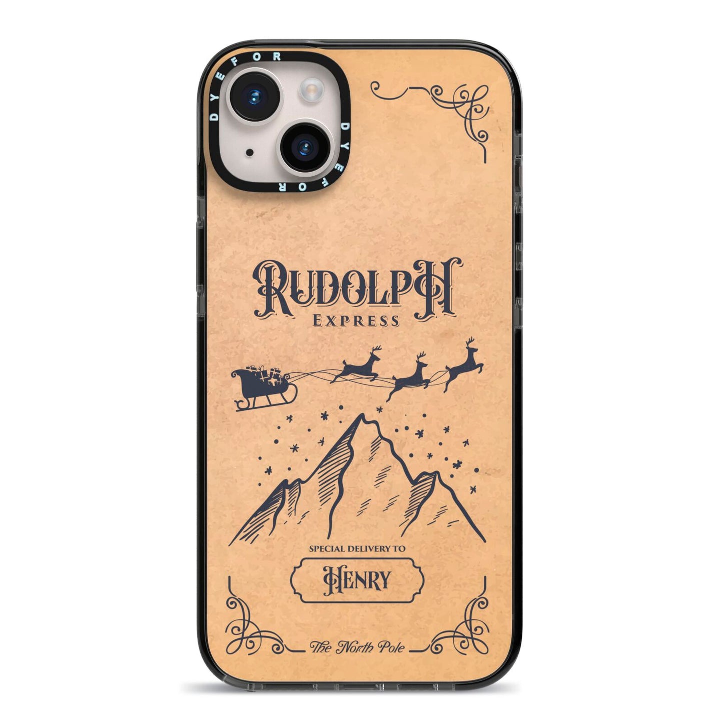 Rudolph Express Custom iPhone 14 Plus Black Impact Case on Silver phone