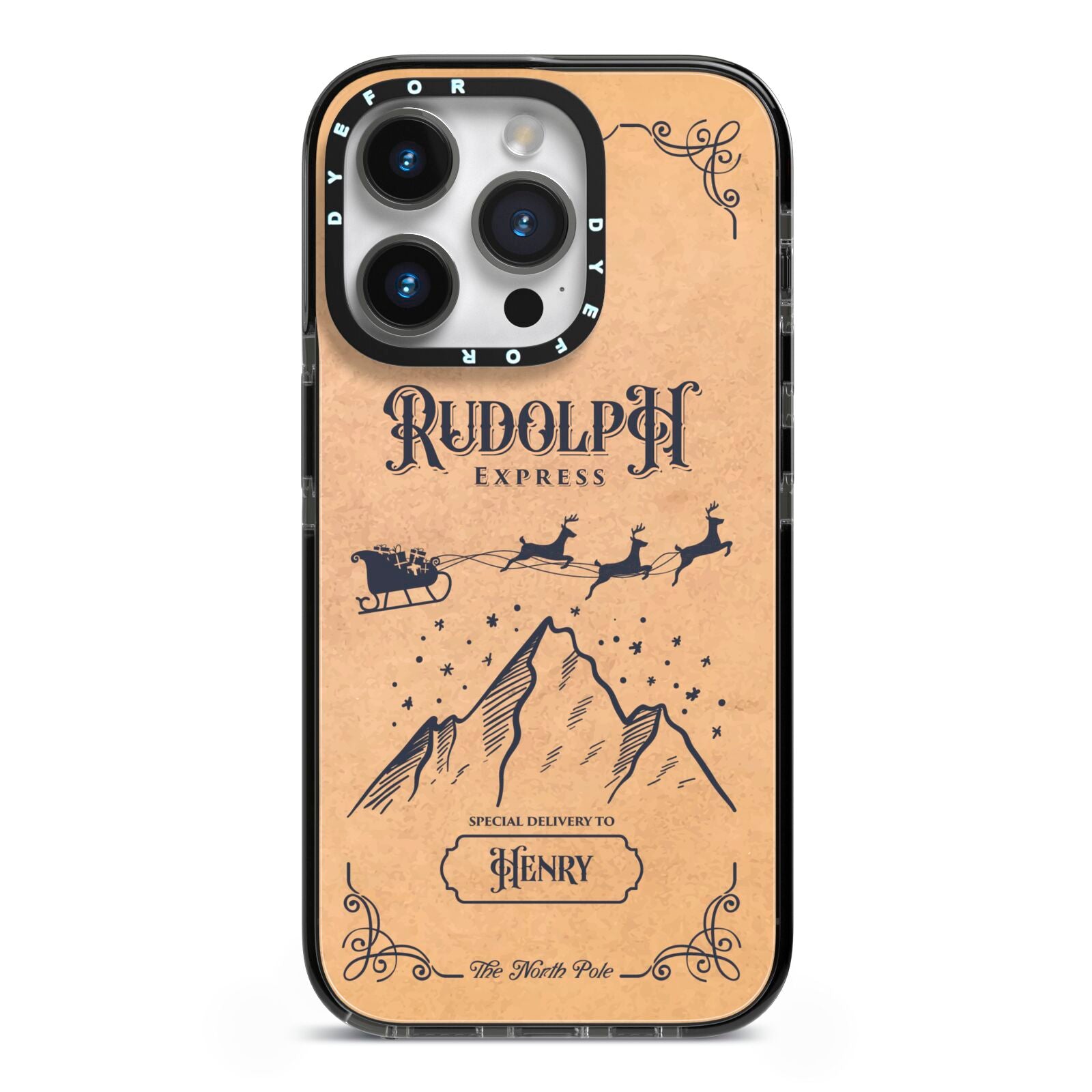 Rudolph Express Custom iPhone 14 Pro Black Impact Case on Silver phone