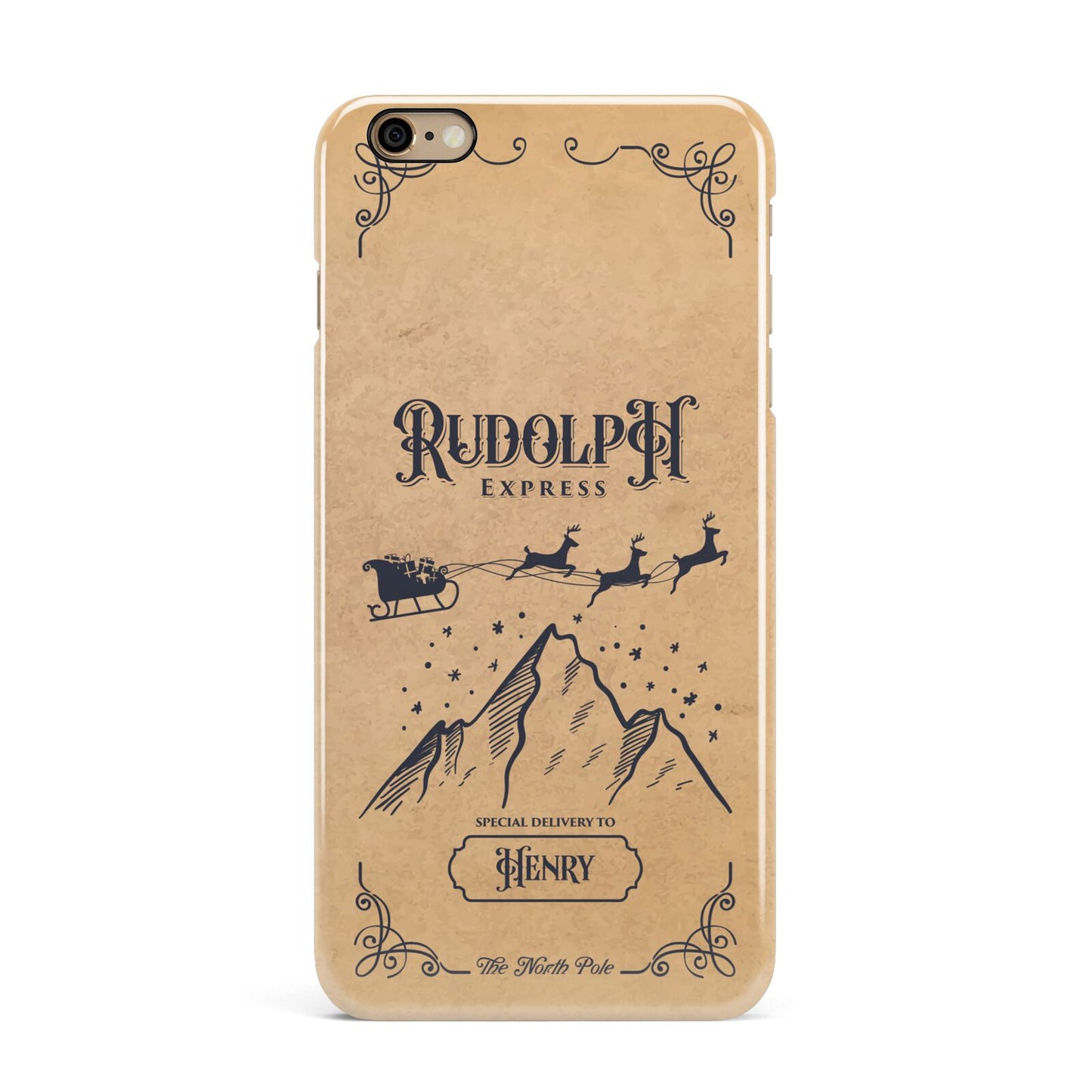 Rudolph Express Custom iPhone 6 Plus 3D Snap Case on Gold Phone