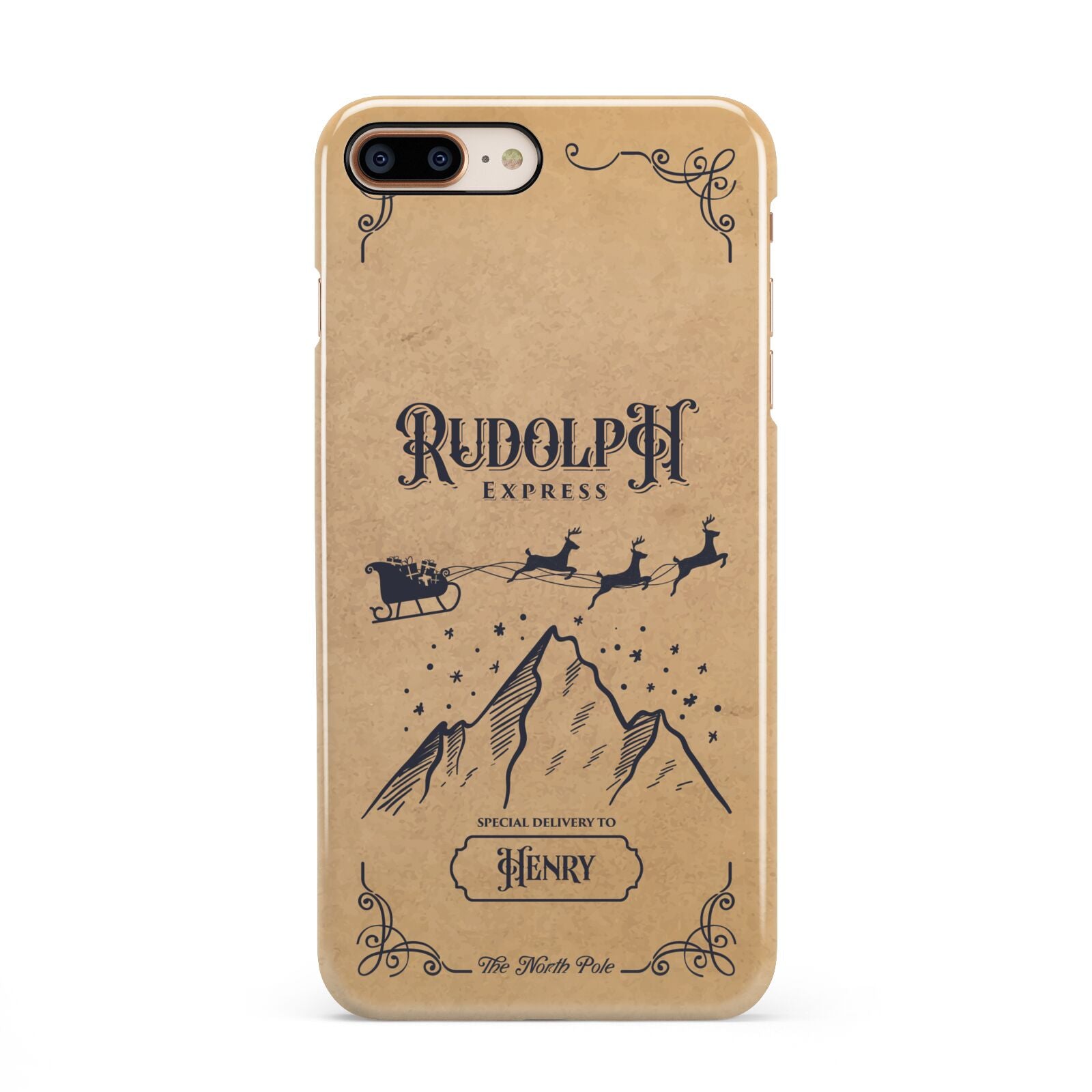 Rudolph Express Custom iPhone 8 Plus 3D Snap Case on Gold Phone