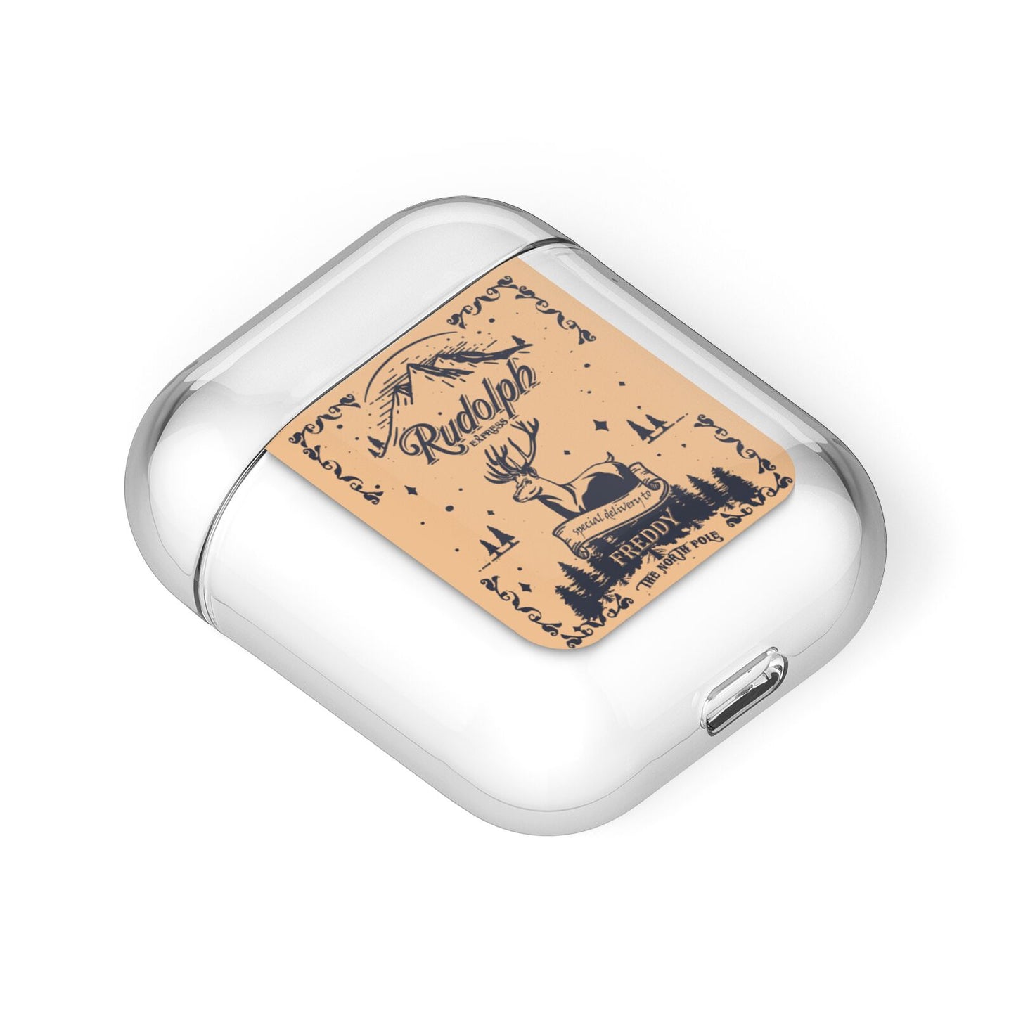 Rudolph Express Personalised AirPods Case Laid Flat