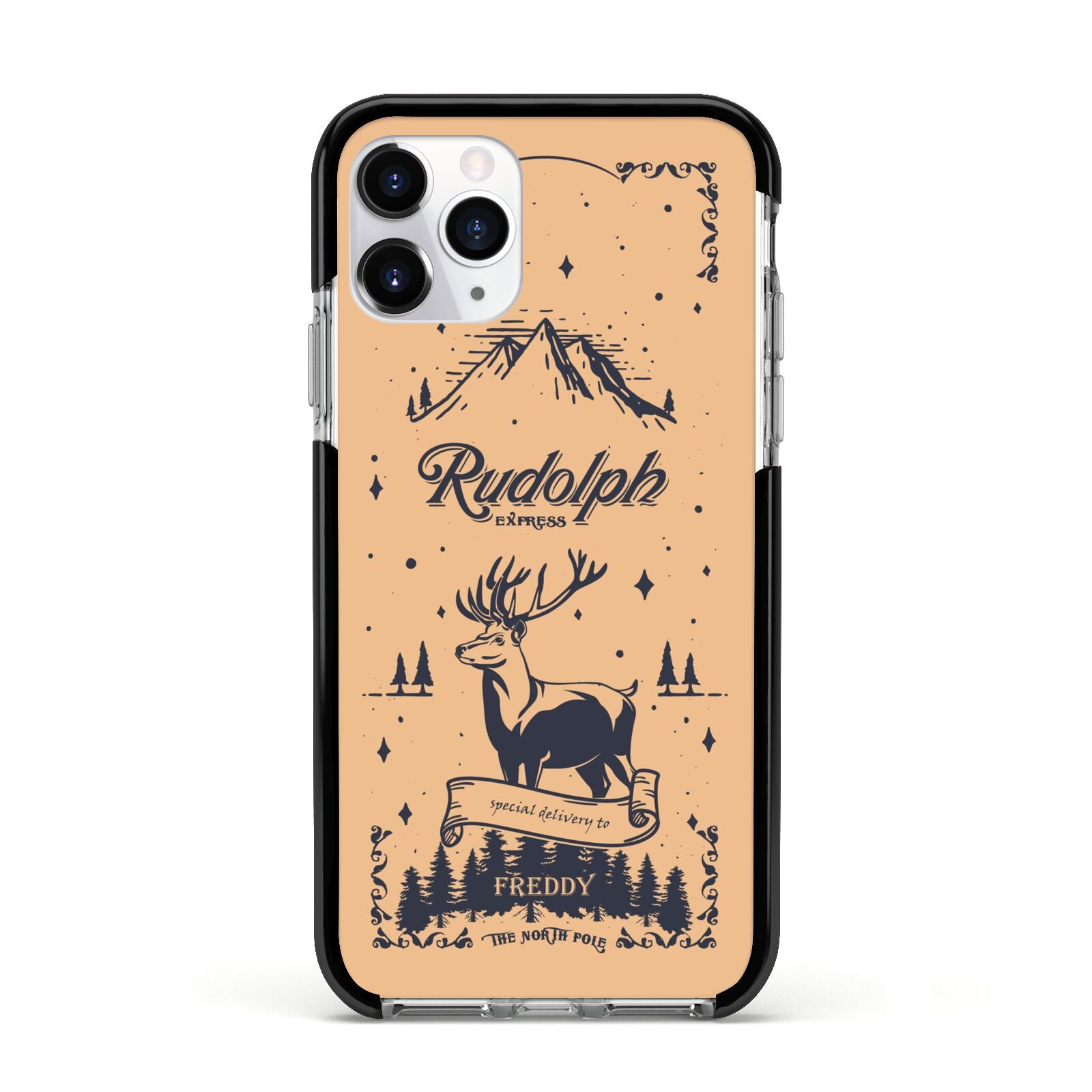 Rudolph Express Personalised Apple iPhone 11 Pro in Silver with Black Impact Case