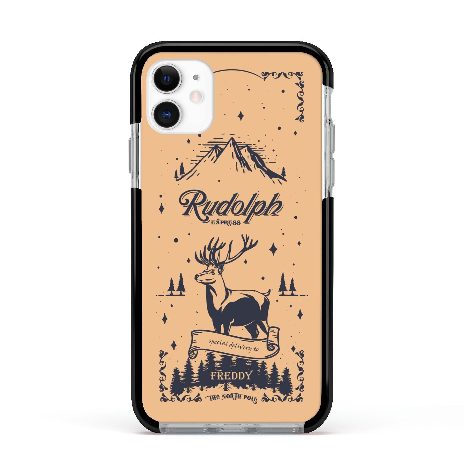 Rudolph Express Personalised Apple iPhone 11 in White with Black Impact Case