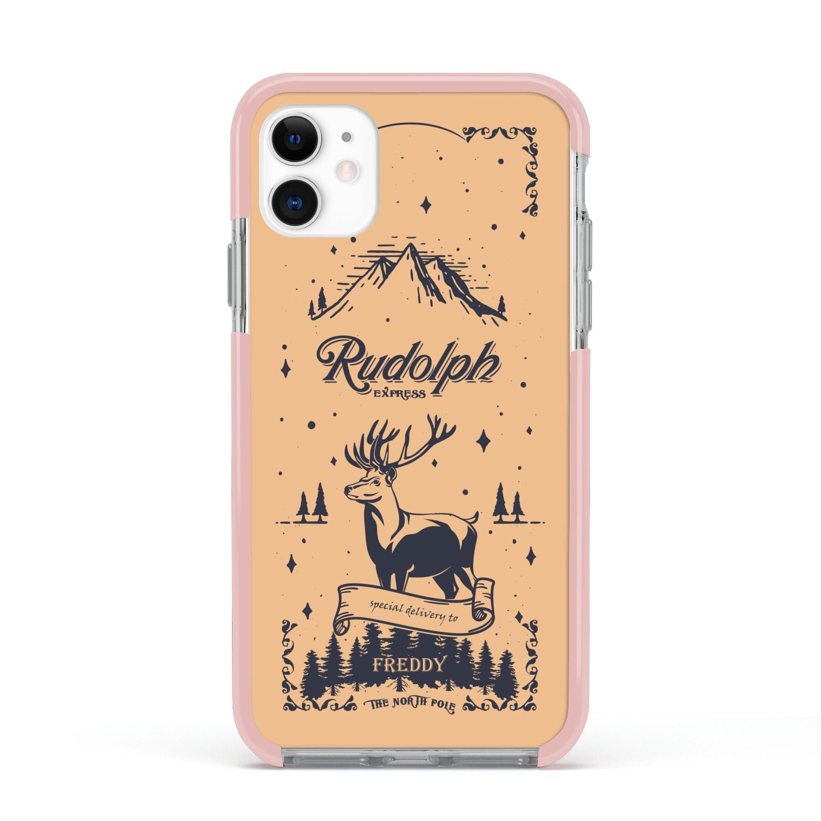 Rudolph Express Personalised Apple iPhone 11 in White with Pink Impact Case