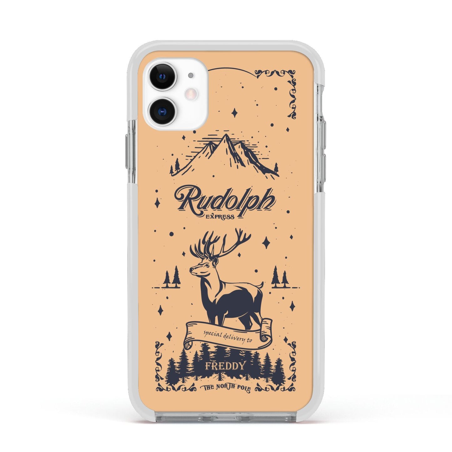 Rudolph Express Personalised Apple iPhone 11 in White with White Impact Case