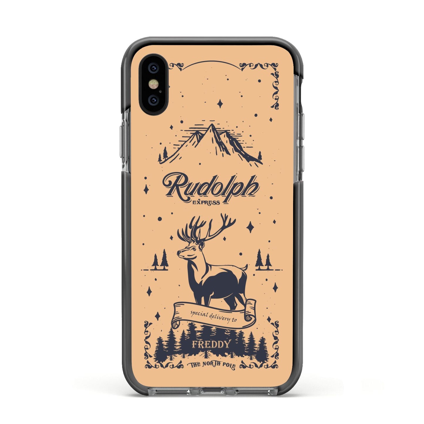 Rudolph Express Personalised Apple iPhone Xs Impact Case Black Edge on Black Phone