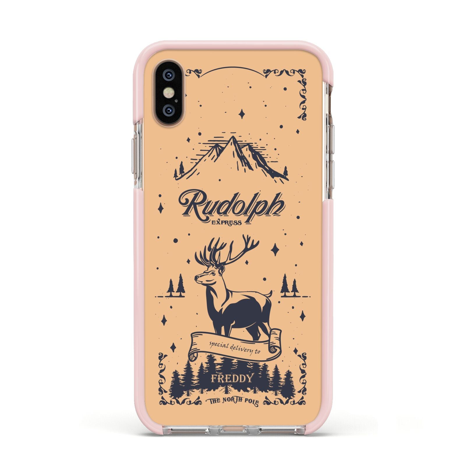 Rudolph Express Personalised Apple iPhone Xs Impact Case Pink Edge on Gold Phone