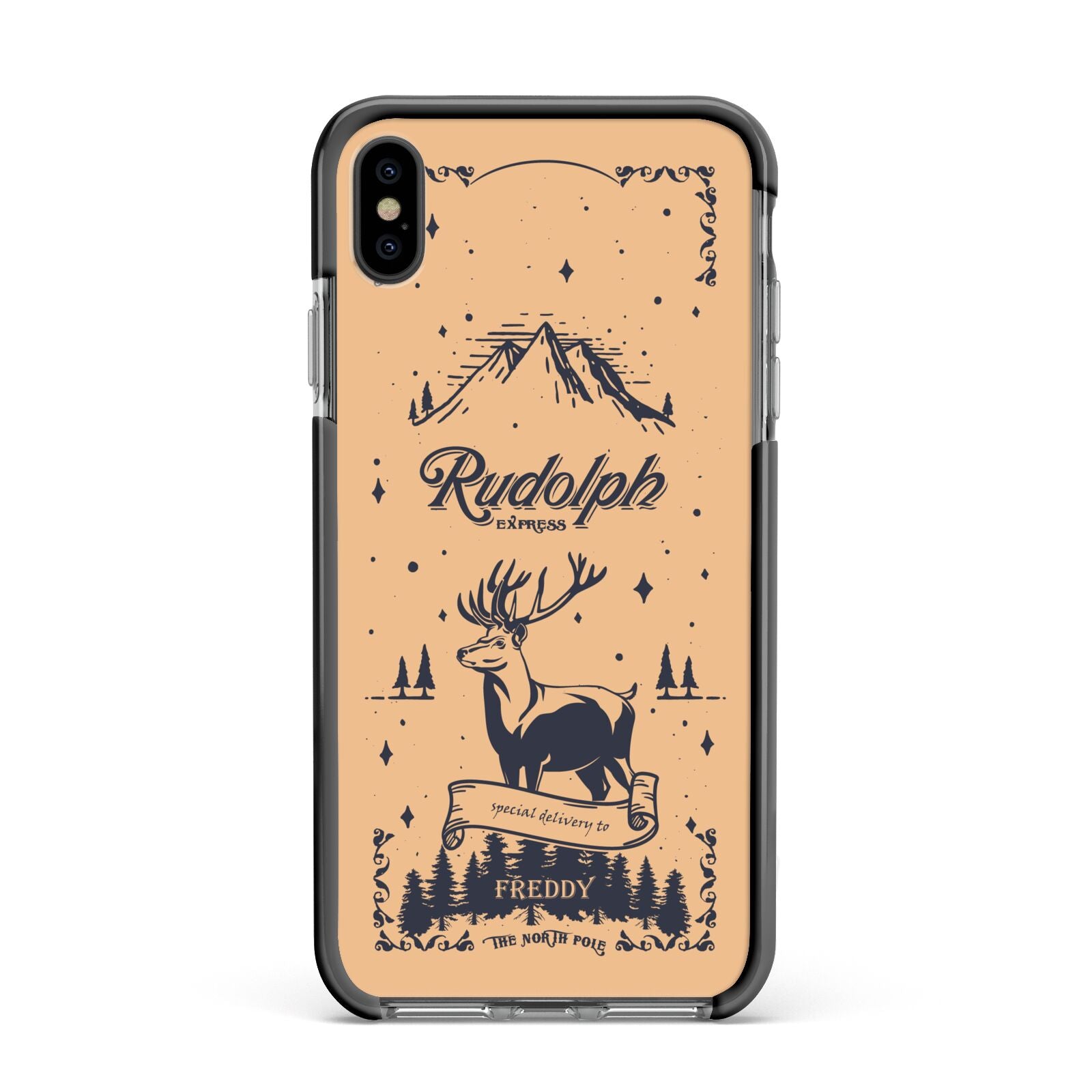 Rudolph Express Personalised Apple iPhone Xs Max Impact Case Black Edge on Black Phone