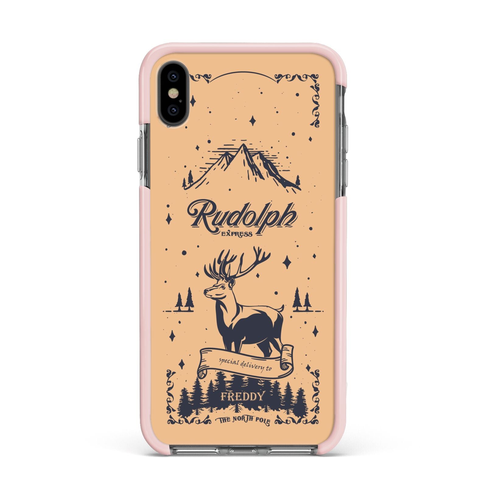 Rudolph Express Personalised Apple iPhone Xs Max Impact Case Pink Edge on Black Phone