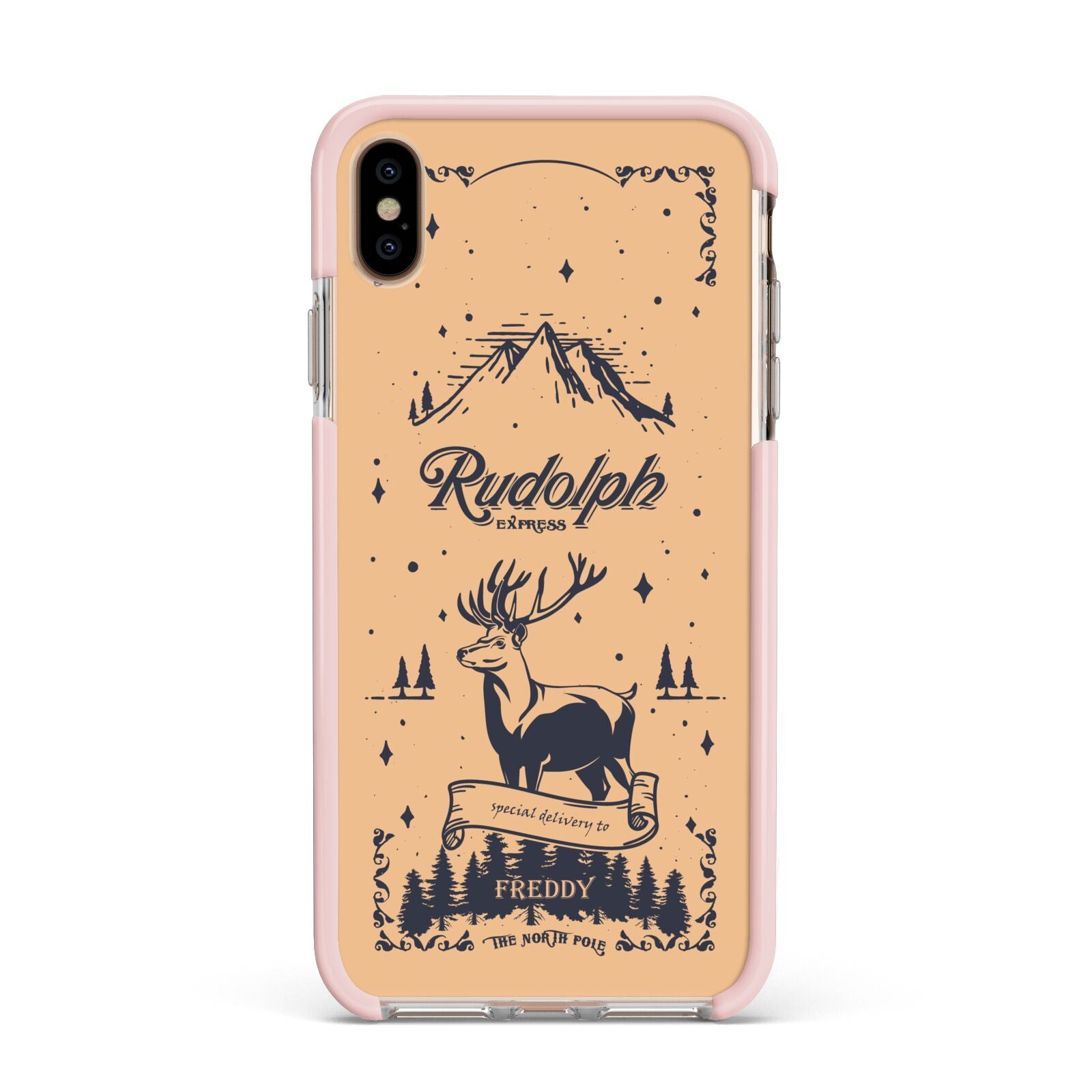 Rudolph Express Personalised Apple iPhone Xs Max Impact Case Pink Edge on Gold Phone