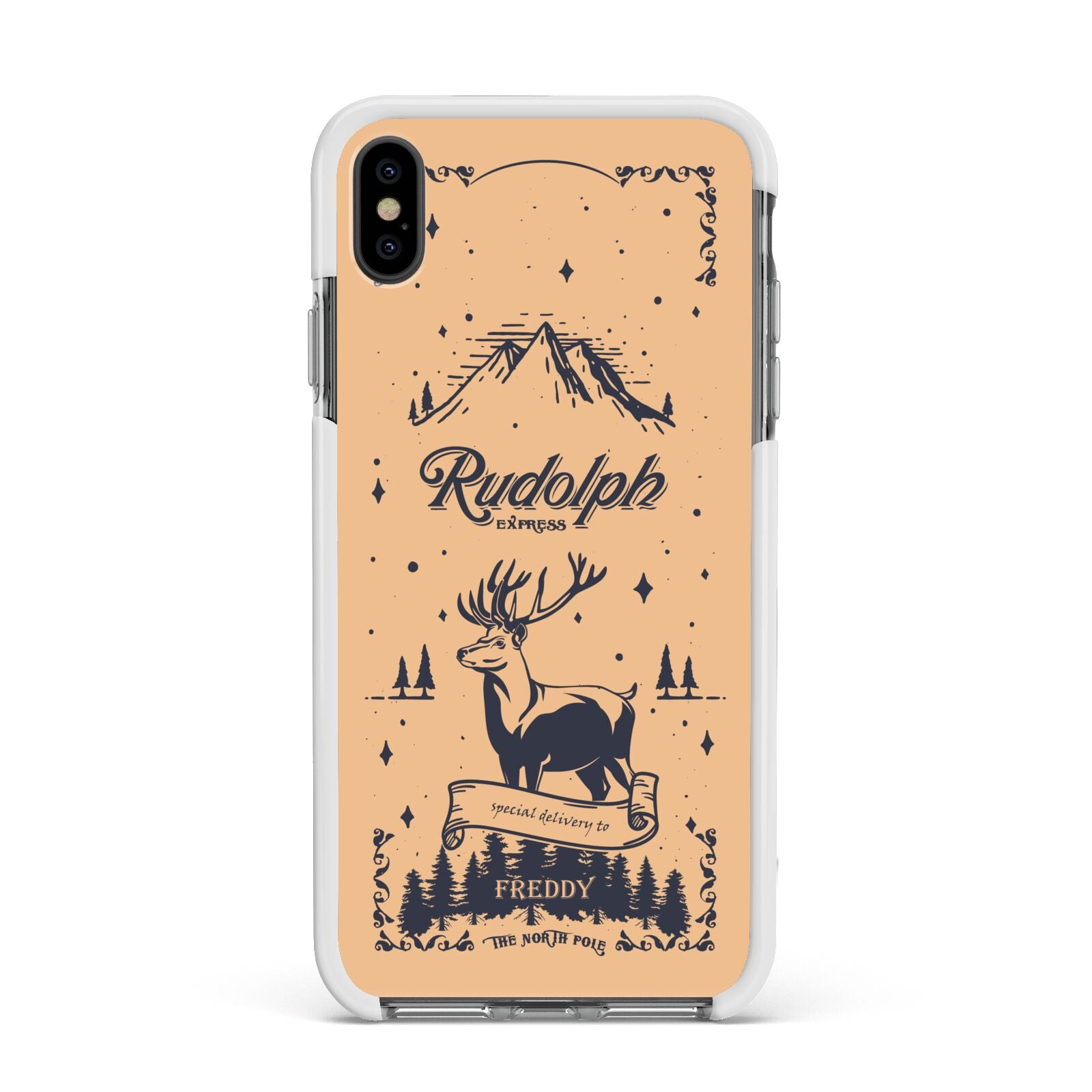 Rudolph Express Personalised Apple iPhone Xs Max Impact Case White Edge on Black Phone