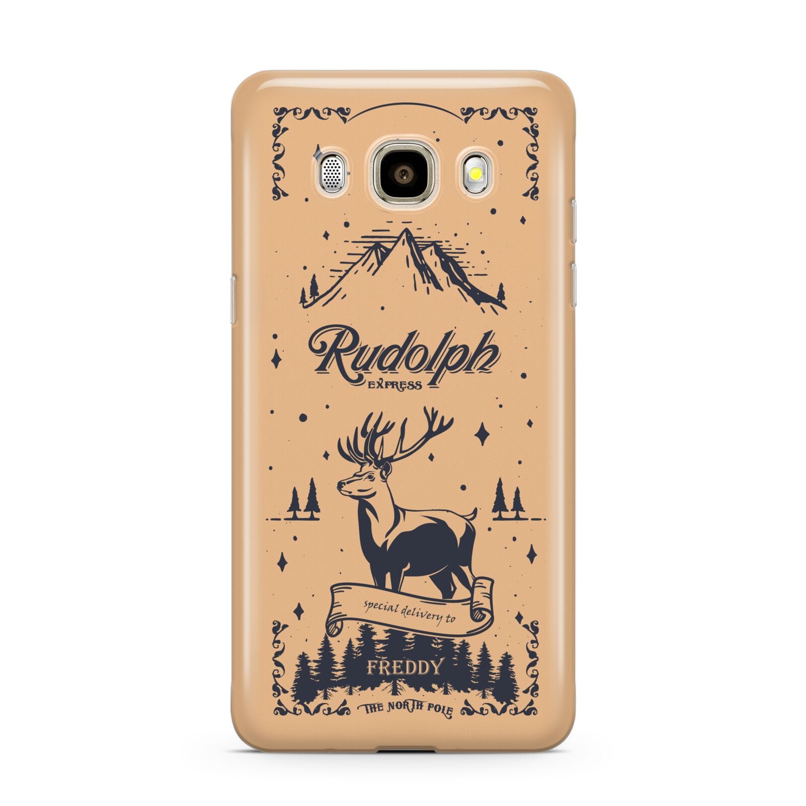 Rudolph Express Personalised Samsung Galaxy J7 2016 Case on gold phone