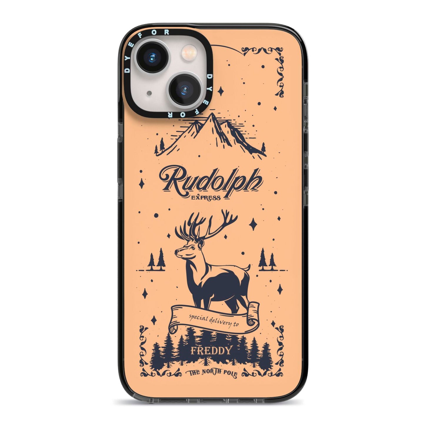 Rudolph Express Personalised iPhone 13 Black Impact Case on Silver phone