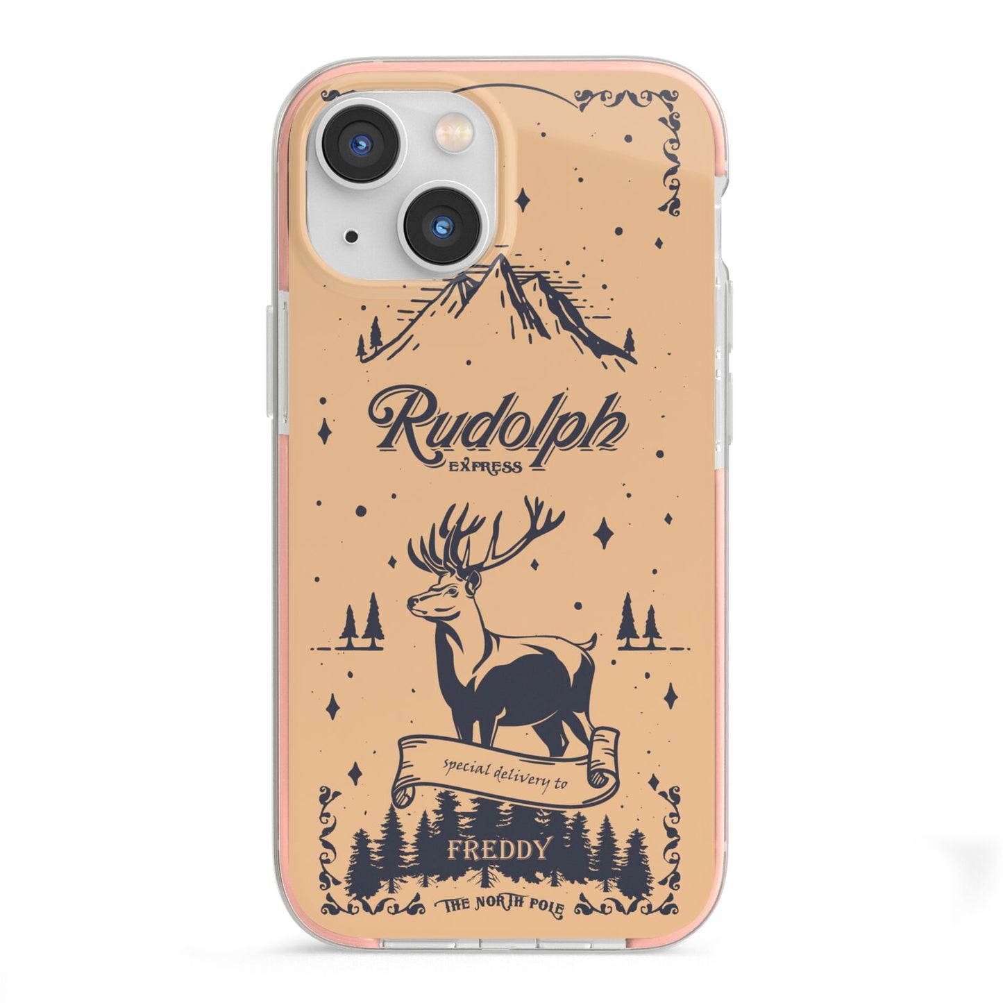 Rudolph Express Personalised iPhone 13 Mini TPU Impact Case with Pink Edges