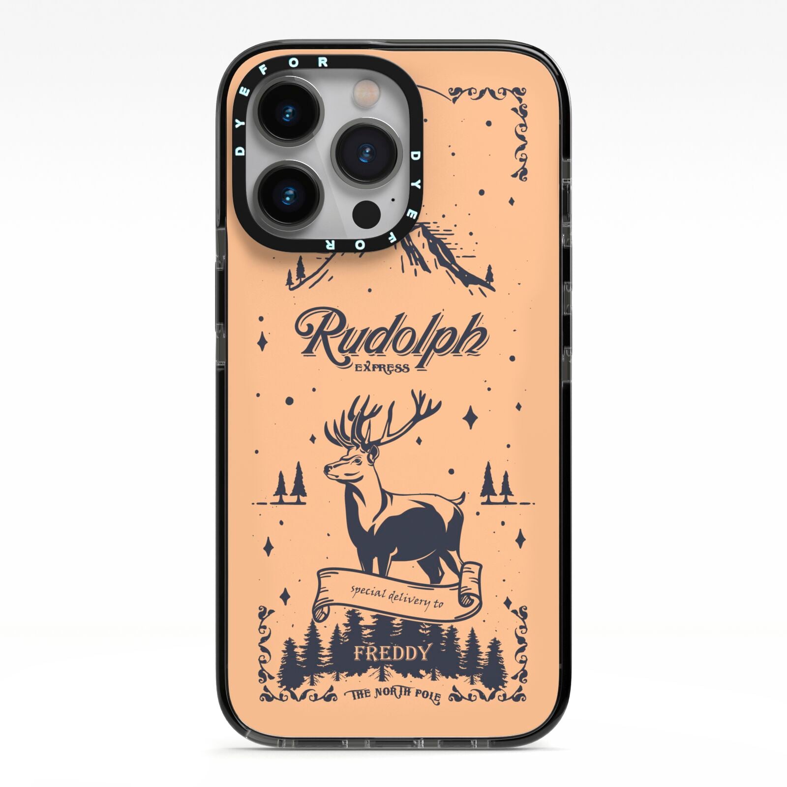 Rudolph Express Personalised iPhone 13 Pro Black Impact Case on Silver phone