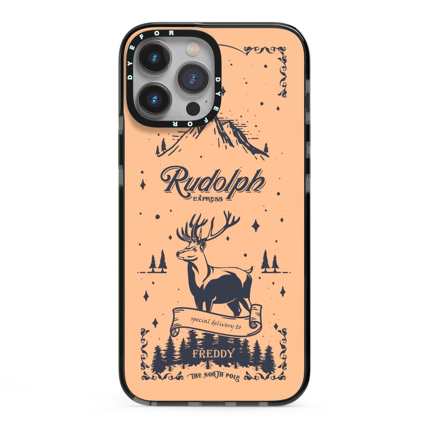 Rudolph Express Personalised iPhone 13 Pro Max Black Impact Case on Silver phone