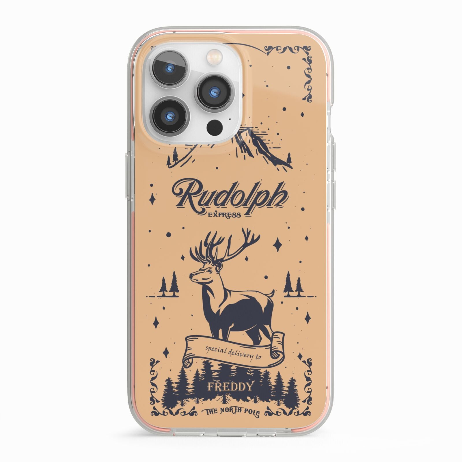 Rudolph Express Personalised iPhone 13 Pro TPU Impact Case with Pink Edges