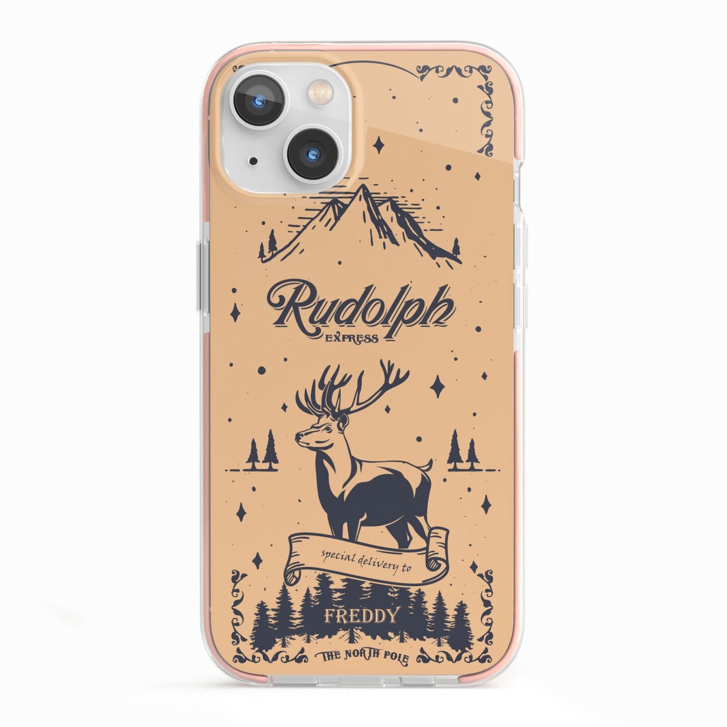 Rudolph Express Personalised iPhone 13 TPU Impact Case with Pink Edges