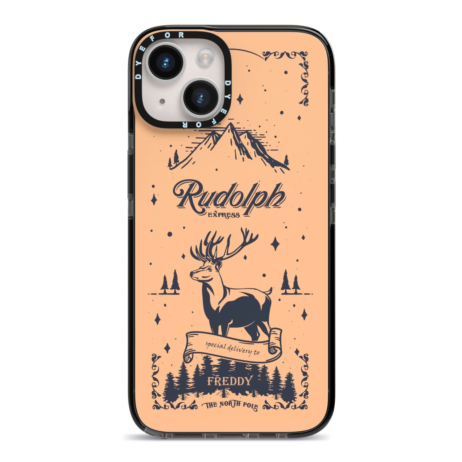 Rudolph Express Personalised iPhone 14 Black Impact Case on Silver phone