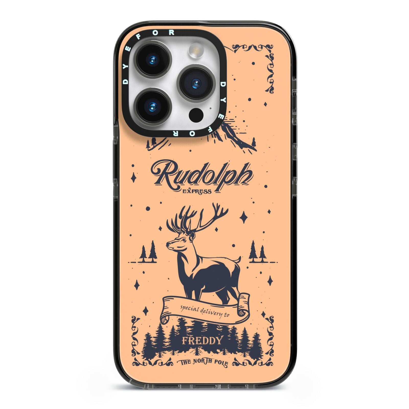 Rudolph Express Personalised iPhone 14 Pro Black Impact Case on Silver phone