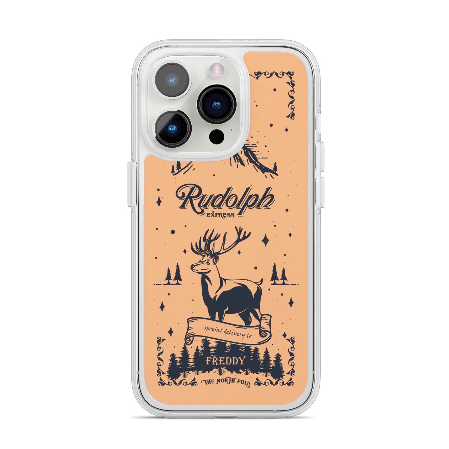 Rudolph Express Personalised iPhone 14 Pro Clear Tough Case Silver