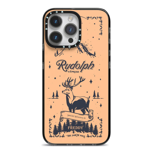 Rudolph Express Personalised iPhone 14 Pro Max Black Impact Case on Silver phone