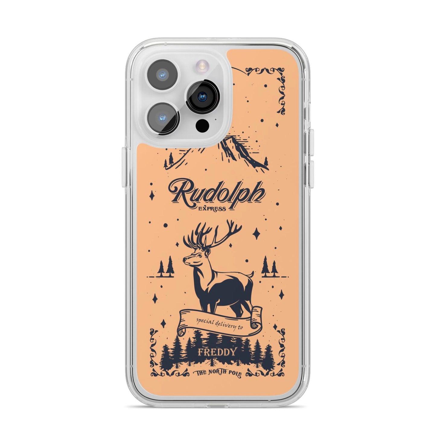 Rudolph Express Personalised iPhone 14 Pro Max Clear Tough Case Silver