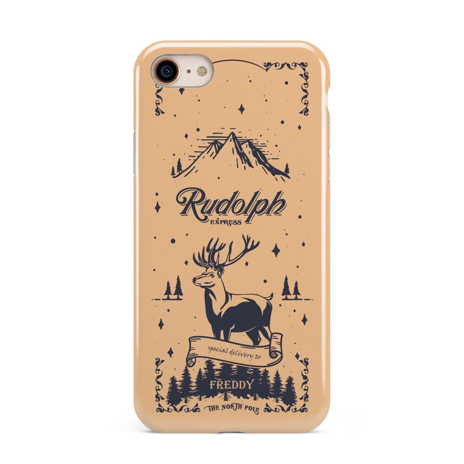 Rudolph Express Personalised iPhone 8 3D Tough Case on Gold Phone