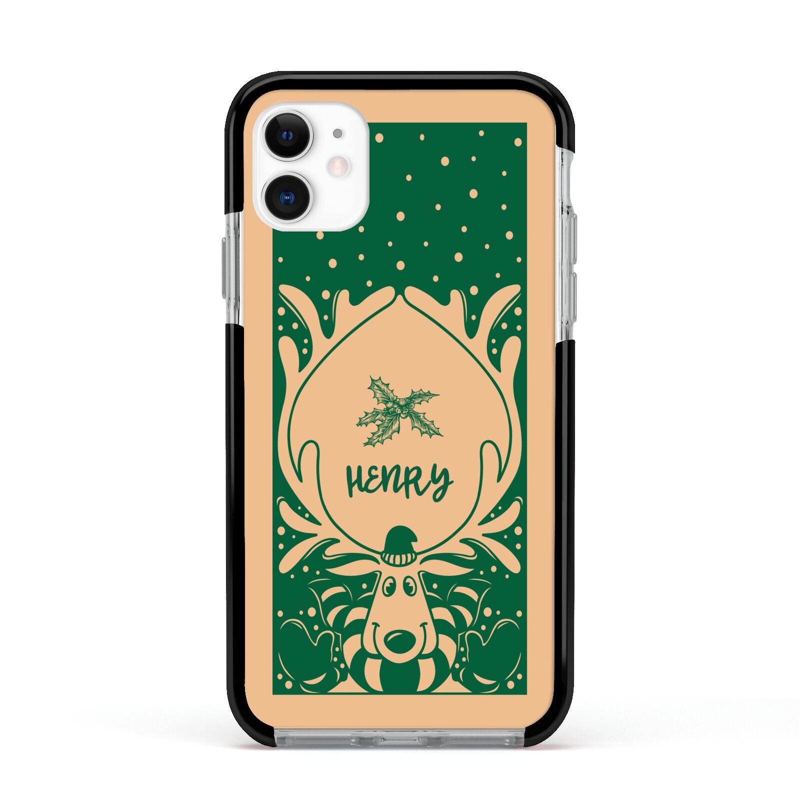 Rudolph Personalised Apple iPhone 11 in White with Black Impact Case