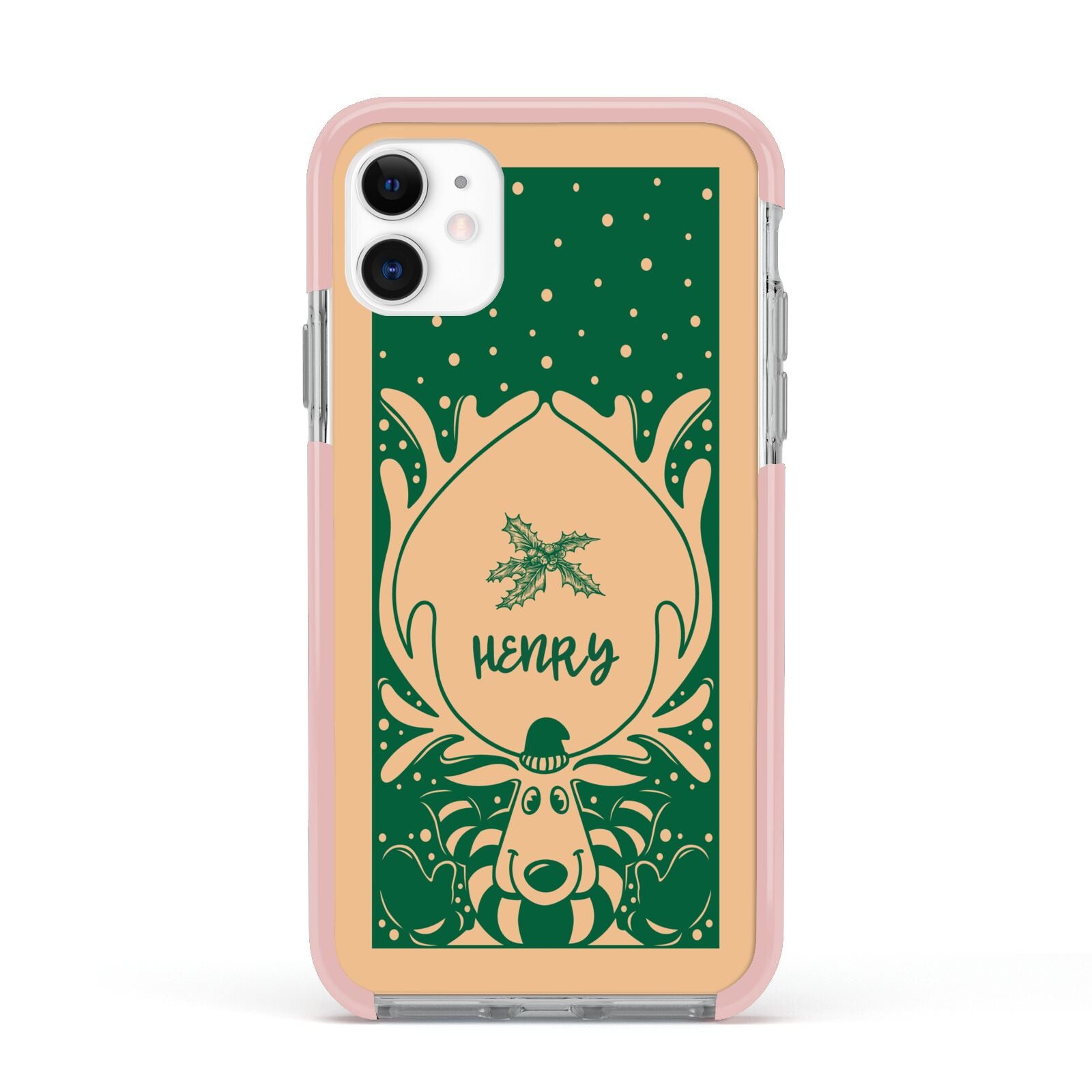 Rudolph Personalised Apple iPhone 11 in White with Pink Impact Case