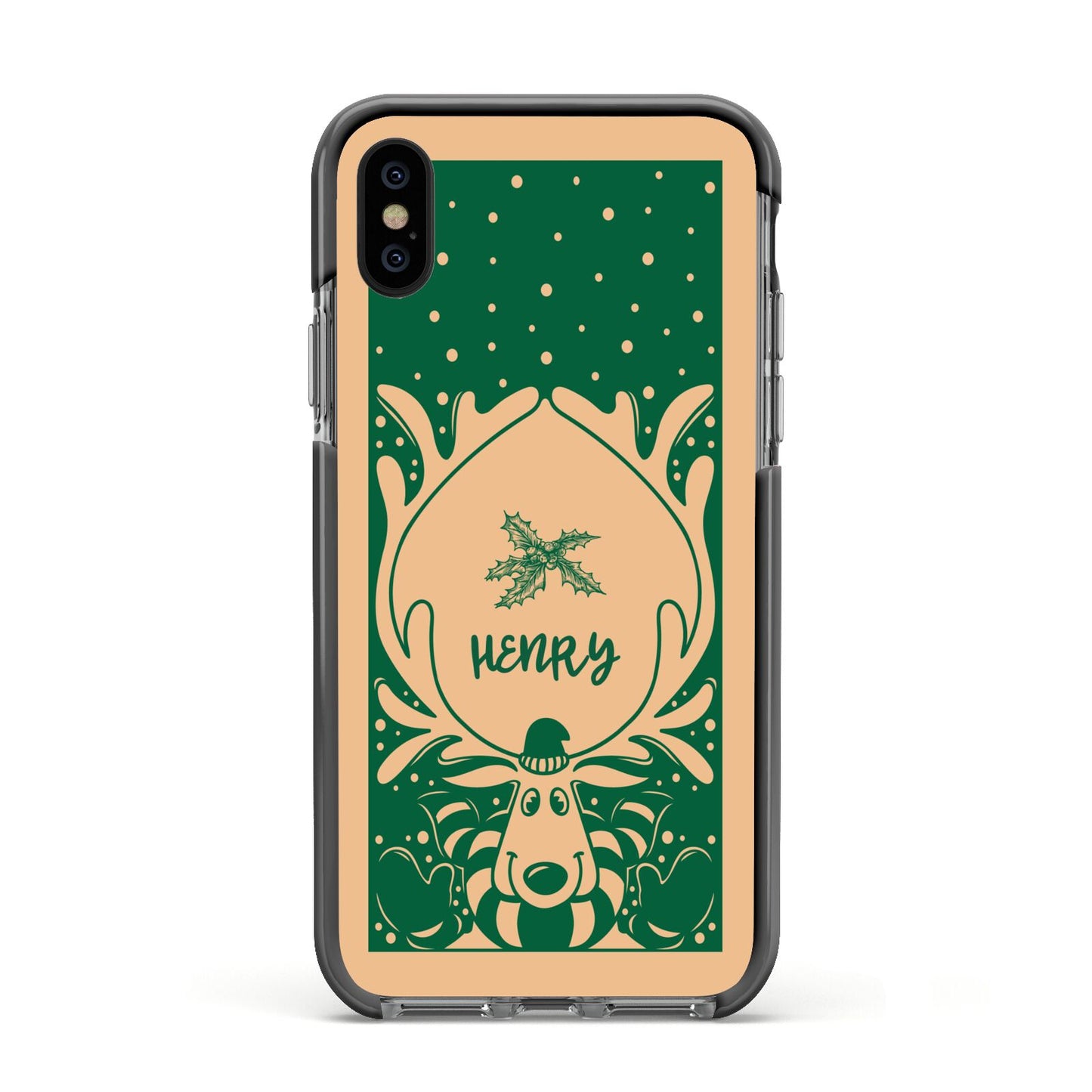 Rudolph Personalised Apple iPhone Xs Impact Case Black Edge on Black Phone